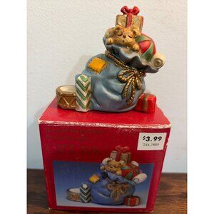 VTG Hand-Painted Porcelain Gift Bag Figurine With Christmas Toys & Decorations